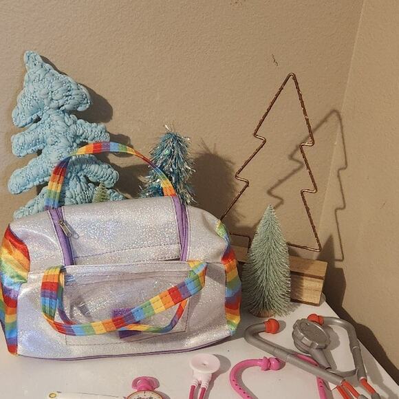 Dr doctor kit gently used in fun rainbow glitter bag  2 stethoscopes & tools - Picture 6 of 8